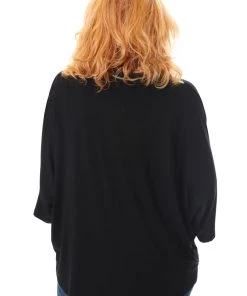 Bamboo 1/2 Batwing Sleeve Zip Top | Black | BO1