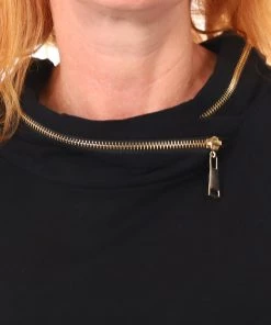 Bamboo 1/2 Batwing Sleeve Zip Top | Black | BO1