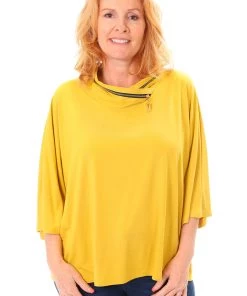 Bamboo 1/2 Batwing Sleeve Zip Top | Mustard | BO1