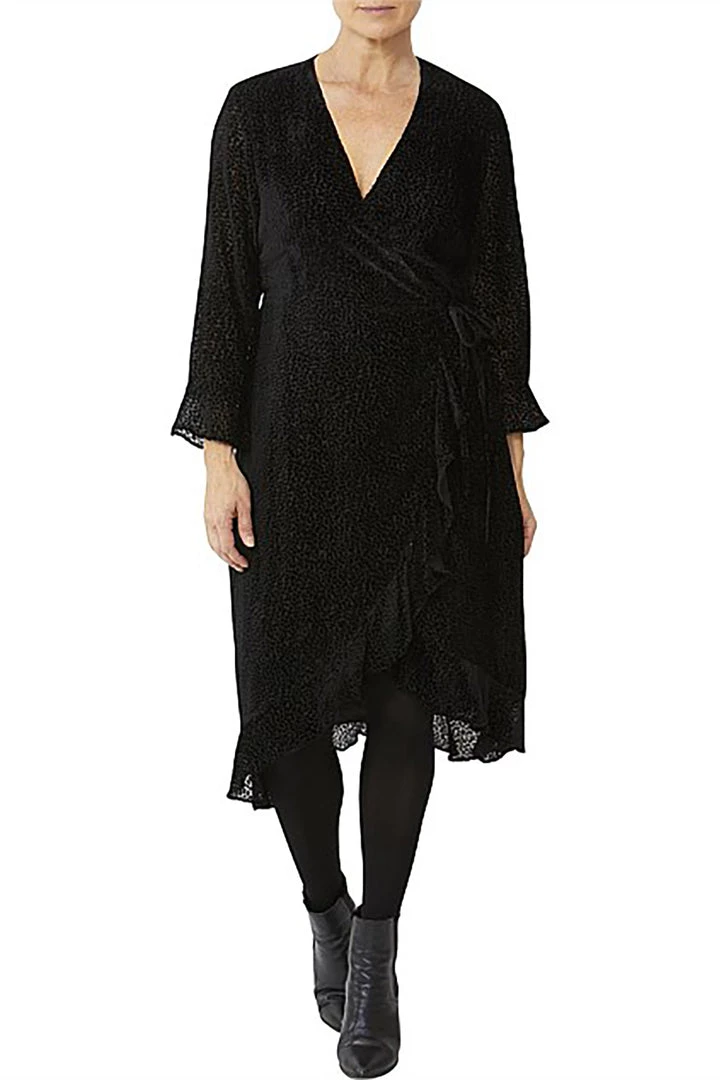 Ping Pong Dresses Burnout Spot Wrap Dress - Black 1 Ping Pong Dresses Burnout Spot Wrap Dress - Black