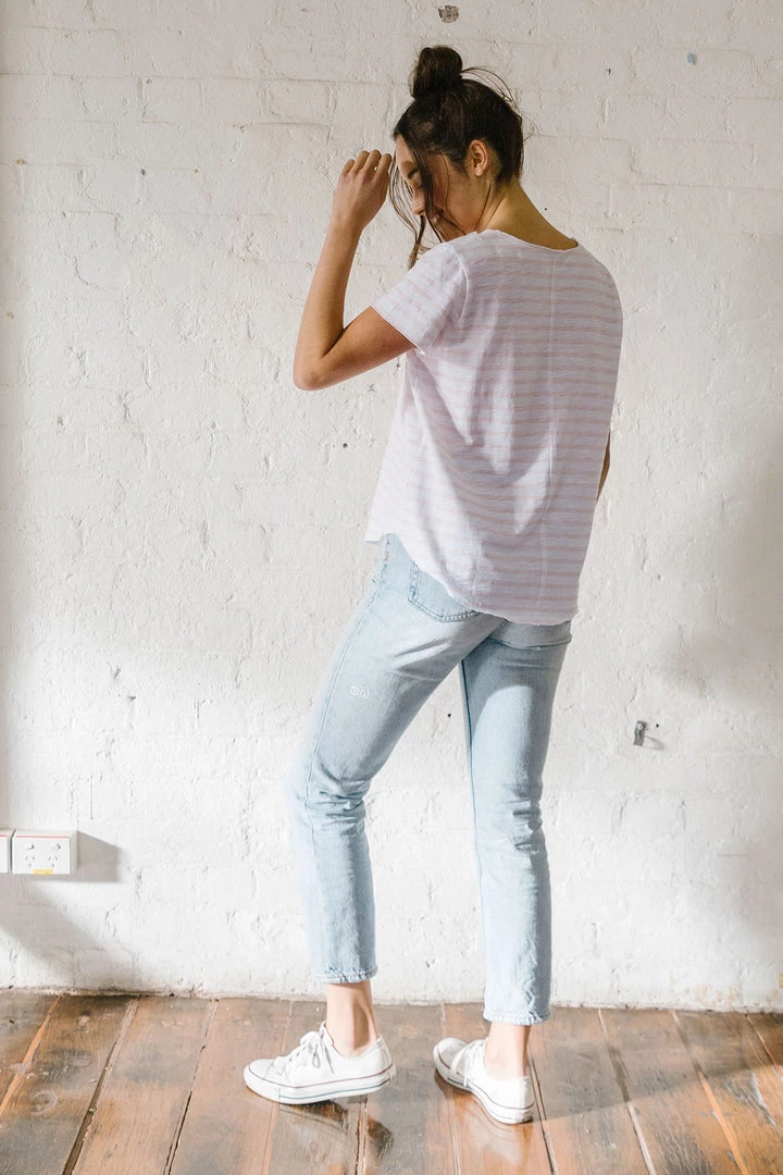 Cloth + Paper + Scissors White And Pale Pink Stripe Tee | S 3 Cloth + Paper + Scissors White And Pale Pink Stripe Tee | S