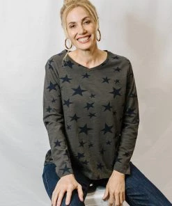 Cloth + Paper + Scissors Long Sleeve Star Tee | Bark Navy Tops