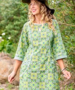 Rasaleela Resort Wear Connie Long Sleeve Dress | Lime Paisley S