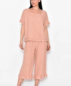 Cali & Co Frill Hem Linen Pants | Salmon | CC4s