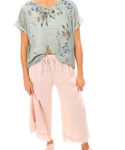 Cest Parfait Clothing Frayed Hem Linen Pants - Pink - CP2