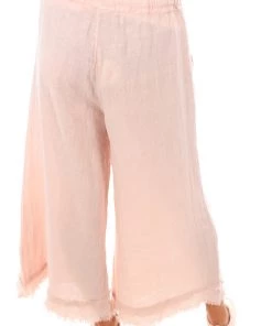 Cest Parfait Clothing Frayed Hem Linen Pants - Pink - CP2