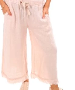 Cest Parfait Clothing Frayed Hem Linen Pants - Pink - CP2