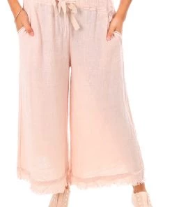 Cest Parfait Clothing Frayed Hem Linen Pants - Pink - CP2