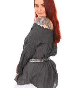 Namastai Cotton Off Shoulder Top | Charcoal | N2s Tops