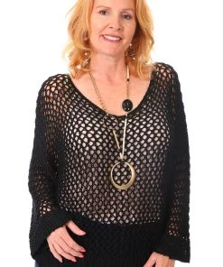 Cindy G Clothing Loose V Neck Knit | Black | CG15