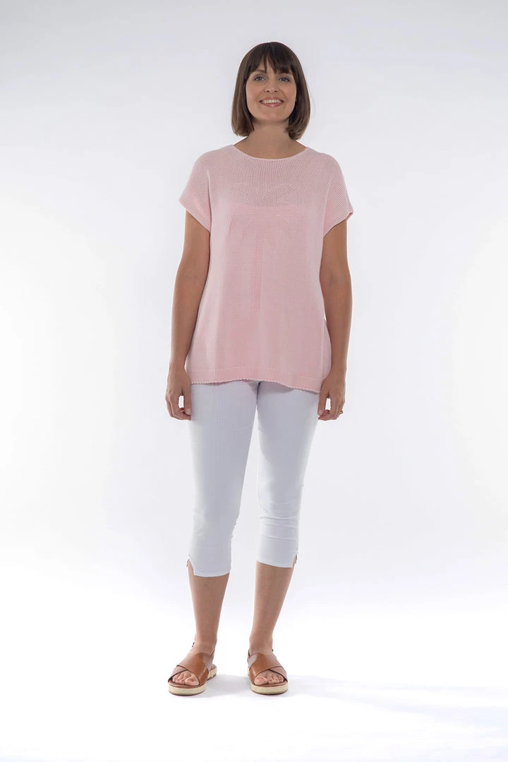 Cafe Latte Palm Tree Cotton Knit | Pink | CL20s Tops 2 Cafe Latte Palm Tree Cotton Knit | Pink | CL20s Tops