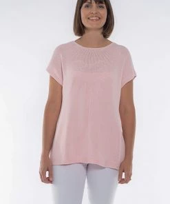 Cafe Latte Palm Tree Cotton Knit | Pink | CL20s Tops