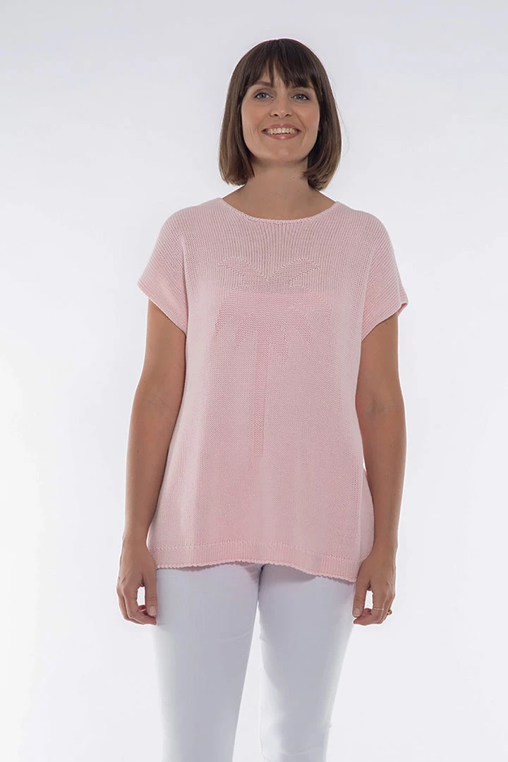 Cafe Latte Palm Tree Cotton Knit | Pink | CL20s Tops 1 Cafe Latte Palm Tree Cotton Knit | Pink | CL20s Tops