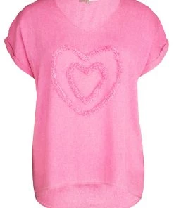 Cafe Latte Clothing Heart Applique Tee | Pink | CL10