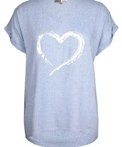 Cafe Latte Heart Foil Print Tee | Denim | Cl13
