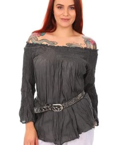 Namastai Cotton Off Shoulder Top | Charcoal | N2s Tops