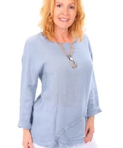 Cest Parfait Frayed Hem Long Sleeve Top | Blue | CP8 Tops