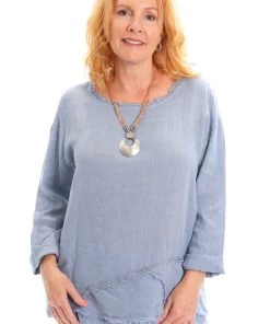 Cest Parfait Frayed Hem Long Sleeve Top | Blue | CP8 Tops