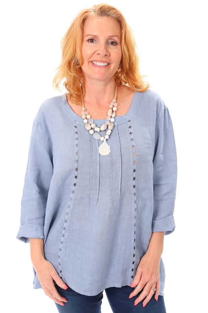 Cest Parfait Tops Pleated Blue Linen Top - CP9 1 Cest Parfait Tops Pleated Blue Linen Top - CP9