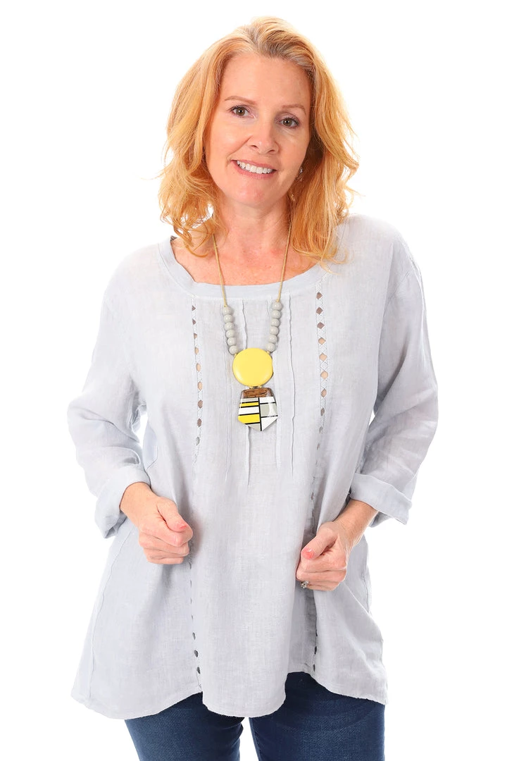 Cest Parfait Tops Pleated Grey Linen Top - CP9 3 Cest Parfait Tops Pleated Grey Linen Top - CP9