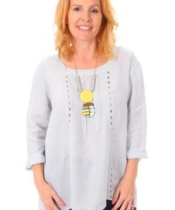 Cest Parfait Tops Pleated Grey Linen Top - CP9