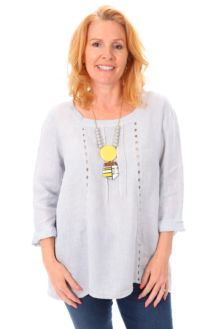 Cest Parfait Tops Pleated Grey Linen Top - CP9 1 Cest Parfait Tops Pleated Grey Linen Top - CP9