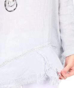 Cest Parfait Frayed Hem Long Sleeve Top | Grey | CP8 Linen