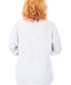 Cest Parfait Frayed Hem Long Sleeve Top | Grey | CP8 Linen