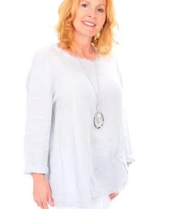 Cest Parfait Frayed Hem Long Sleeve Top | Grey | CP8 Linen