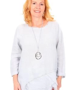 Cest Parfait Frayed Hem Long Sleeve Top | Grey | CP8 Linen