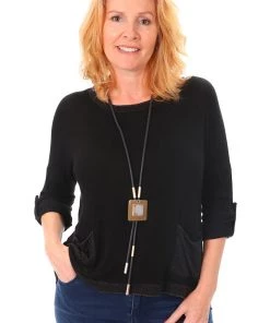 Cindy G Silver Trim Round Neck Knit | Black | CG13 Clothing