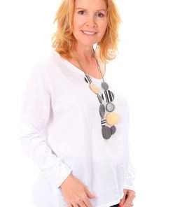 Cindy G Clothing V Neck Long Sleeve Top | White | CG11