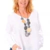 Cindy G Clothing V Neck Long Sleeve Top | White | CG11