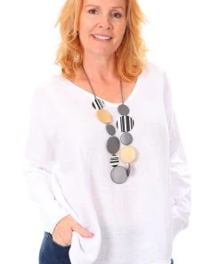 Cindy G Clothing V Neck Long Sleeve Top | White | CG11