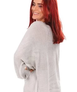 Cindy G Silver Thread Zip Knit - Natural Tops