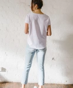 Cloth + Paper + Scissors White And Pale Pink Stripe Tee | S 7 Cloth + Paper + Scissors White And Pale Pink Stripe Tee | S