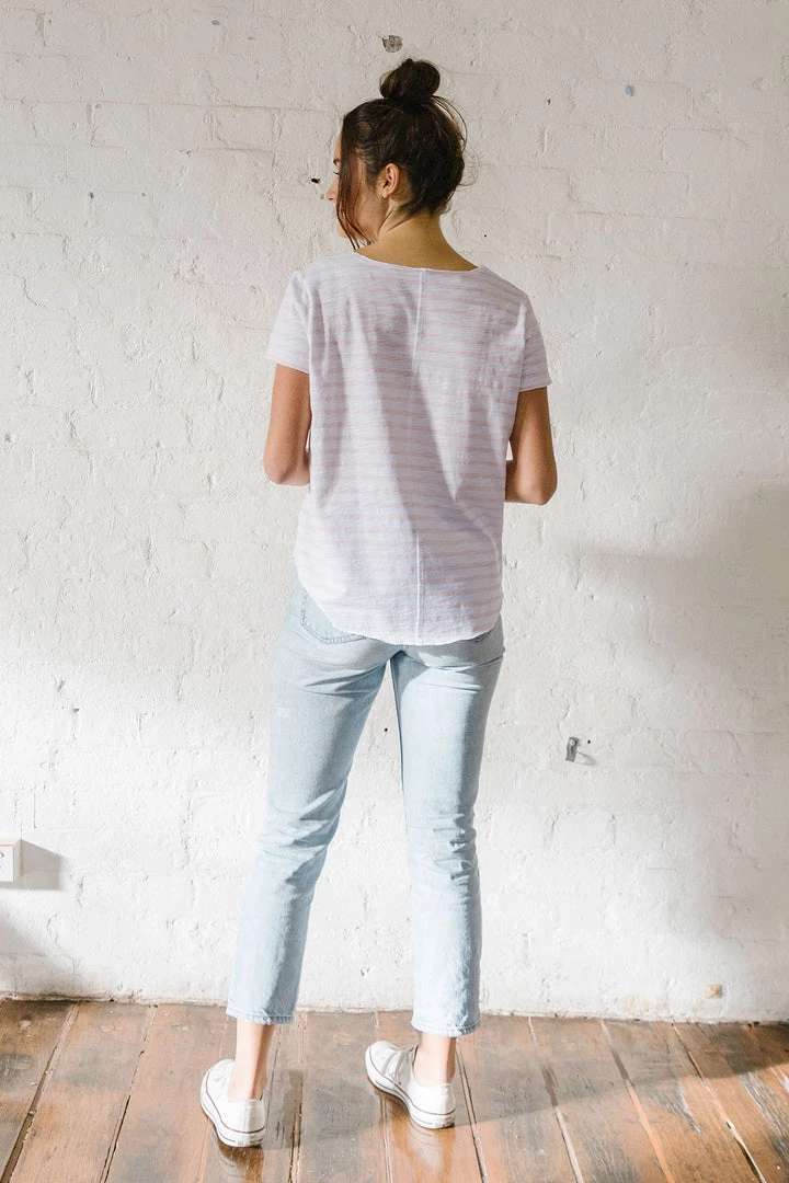 Cloth + Paper + Scissors White And Pale Pink Stripe Tee | S 4 Cloth + Paper + Scissors White And Pale Pink Stripe Tee | S