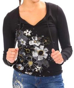 Dolcezza Tops Abstract Flower Long Sleeve | D16