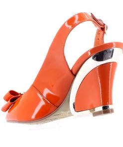 Django & Juliette Shoes Evette Patent Leather Wedge - Orange