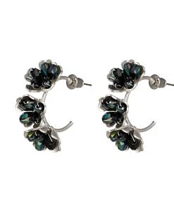 Blue Scarab Silver Flower Hoops | BS1