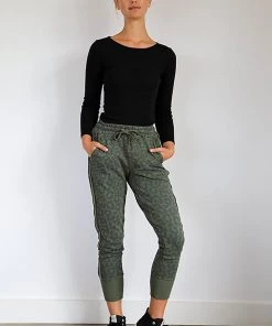 Est 1971 Leopard Frayed Stripe Track Pants | Khaki | EST7