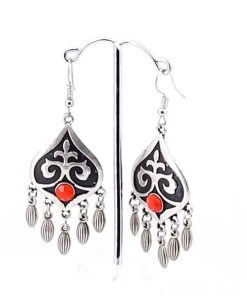 Stellar Rose Shield Earrings - Red