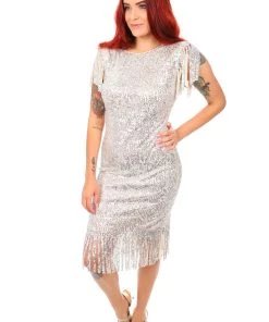 Frank Lyman Events Sparkle Tassel Dress | Cream | FL35