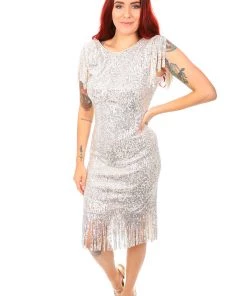Frank Lyman Events Sparkle Tassel Dress | Cream | FL35