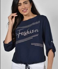 Frank Lyman Tops Studded Fashion Top | Navy | FL64