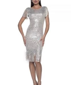 Frank Lyman Events Sparkle Tassel Dress | Cream | FL35