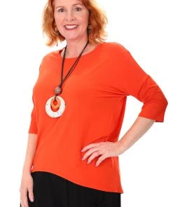 Tops Relaxed High Low Bamboo Top | Tangerine