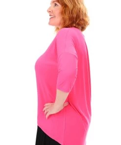 Relaxed High Low Bamboo Top | Hot Pink Tops
