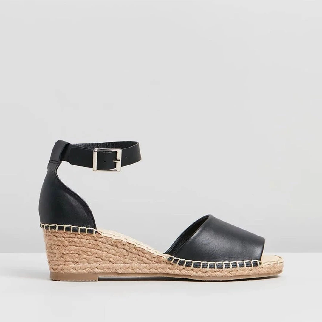 Human Helene Leather Espadrille Wedge - Black -HS2 4 Human Helene Leather Espadrille Wedge - Black -HS2