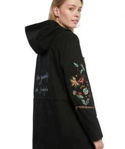 Desigual Clothing Hooded Flowers Parka | Black | DG1